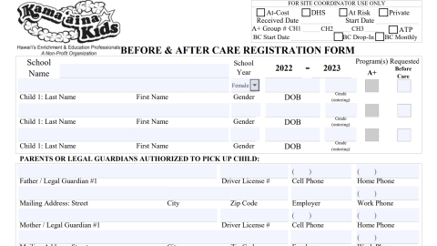 Before School Care Registration Form